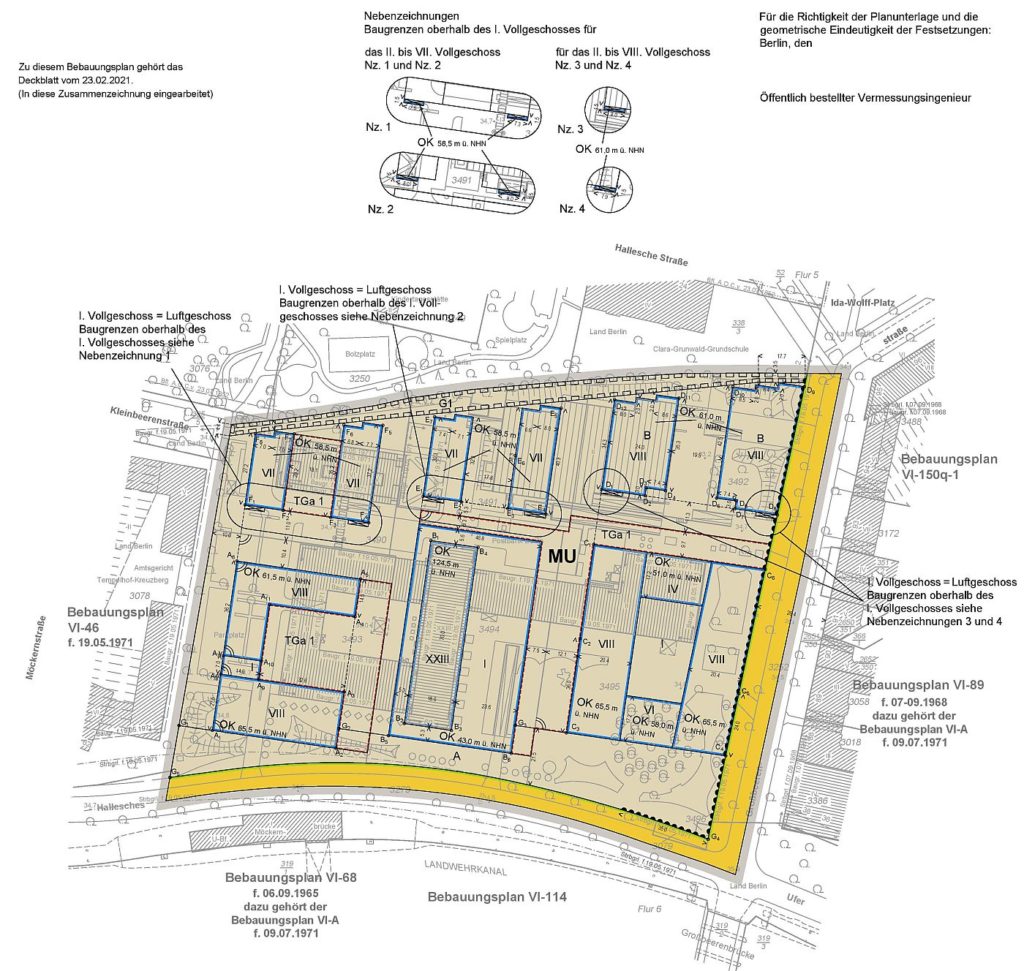 Ausschnitt Bebauungsplan VI-46-1 Hallesches Ufer, ehemaliges Postscheckamt Berlin